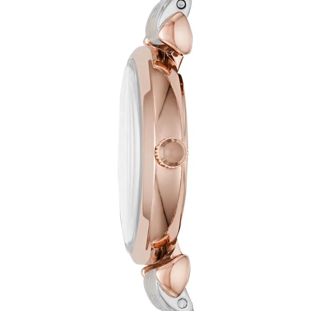 Detailed crown design with polished rose gold finish