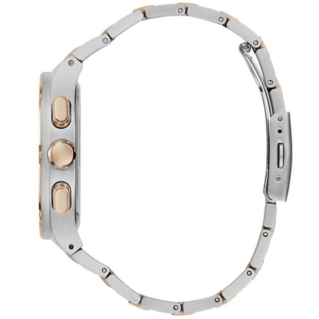 Detailed view of the silver & rose gold strap