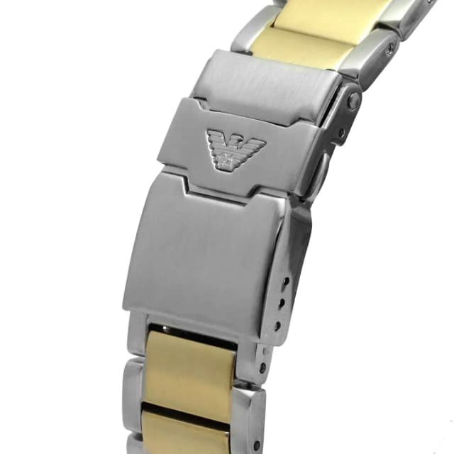 Polished metal clasp with engraved Emporio Armani name