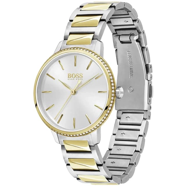 Side angle showing the dual silver and gold design