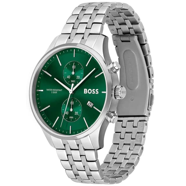Side angle showing the watch profile and metal finish