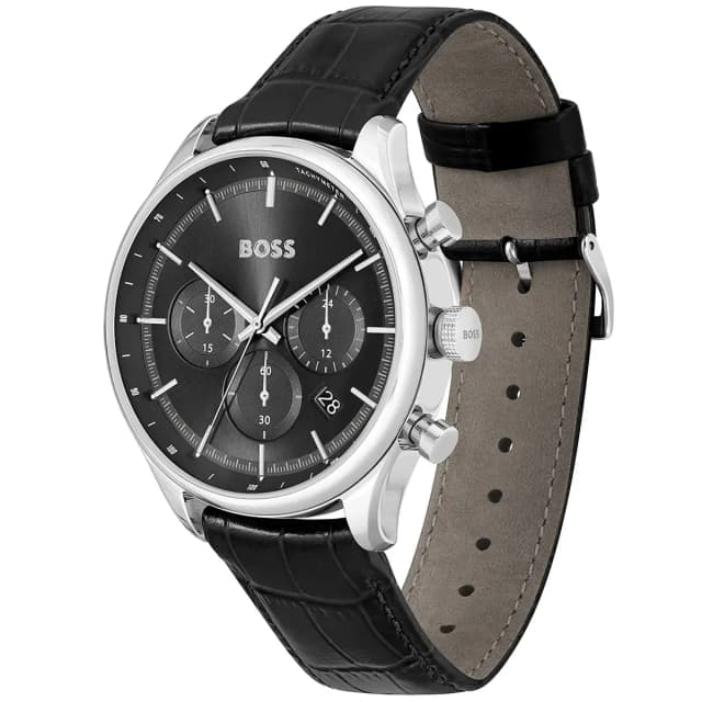 Side view showing the crown and chronograph buttons