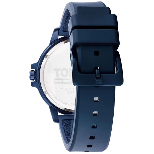 Strap details – blue rubber texture close-up