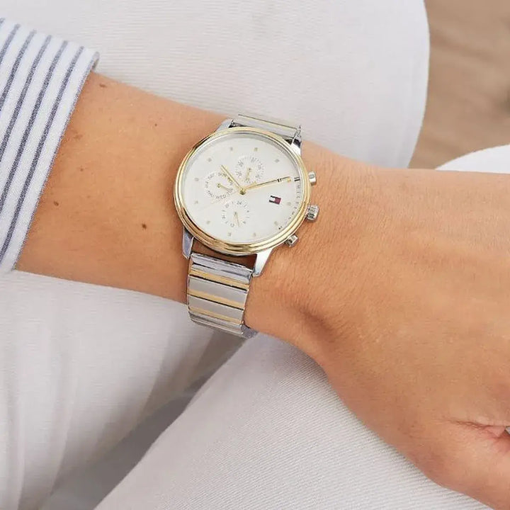 Tommy Hilfiger 1781908 Watch – Silver Dial with Silver × Half Gold Bra ...