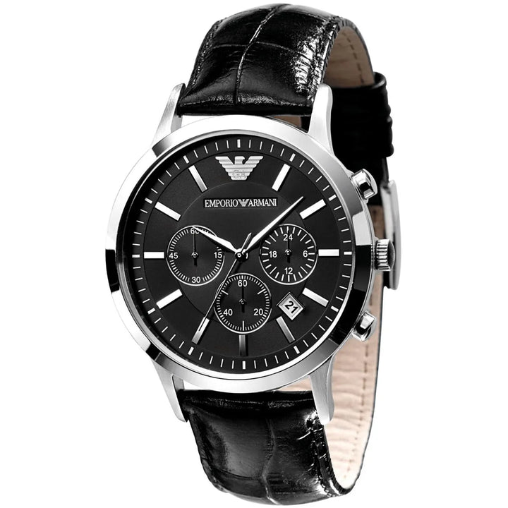 Emporio Armani AR2447 Black Dial Leather Watch – Clocky